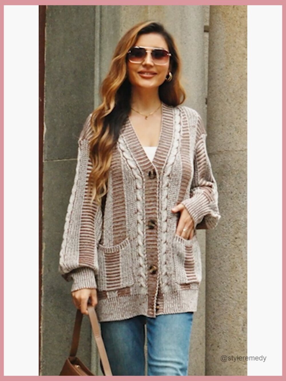 Oversized Cardigan Sweater Long Sleeve Cable Knit Outerwear Coat with Pockets - Picture 7 of 7